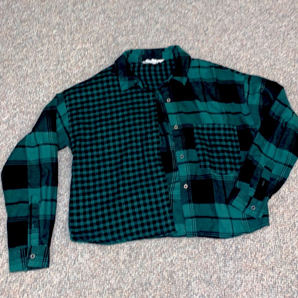 Hippie rose XS green cropped flannel
